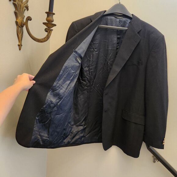 Vtg Croft & Barrow Black Blazer Sport Coat Jacket Mens 50L Wool Gold Button 90s - Picture 2 of 10